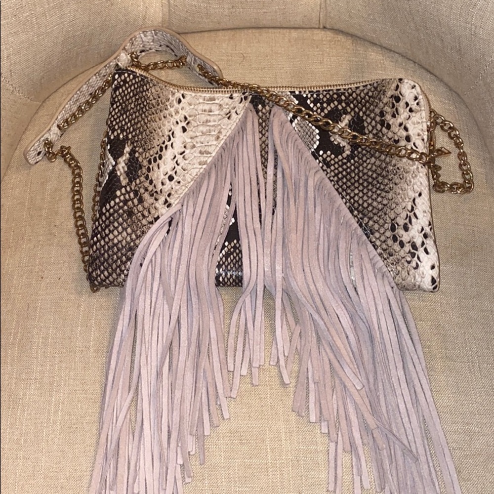 Top shop snakeskin fridge tassel shoulder bag